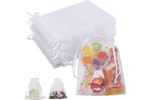 AUEFUDQ Pack of 20 white organza bags, 10 x 15 cm, gift organza bag, wedding organza bag with drawstring, as a wedding candy bag, jewellery bag, gift bag
