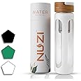 NUZI Glass Water Bottles with Stainless Steel Fruit Infuser | Insulated Water Bottle | Reusable Glass Water Bottles with Silicone Sleeve & Bamboo Lid | BPA Free and Leakproof | White | 1 Pc