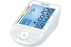 ‎BEURER Beurer BM 49 Sprechendes Blutdruckmessgerät (DE, FR, IT, NL) mit Risiko-Indikator und Arrhythmie-Erkennung, zwei Benutzerspeicher mit 60 Speicherplätzen, Meldung bei Anwendungsfehlern