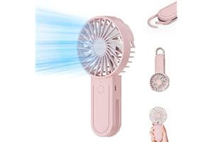 KIMTAR Mini Ventilator Handventilator，Kleiner Tragbarer Ventilator mit Teleskophaken, Wimpernventilator Akku Aufladbar mit 3 Geschwindigkeiten für Drinnen und Draußen Reisen Rosa