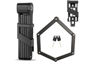 Souvik Lucchetto Bici, Lucchetto Bicicletta Pieghevole, 87 cm, con Supporto e 2 Chiavi, Bike Lock, in acciaio temprato, Robusto, Durevole, Intemperie, Compatto, per Bici ed E-scooter