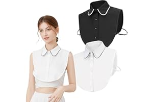 XEPST 2 sztuki damskich kołnierzyków szyfonowych wstawek kołnierza damskiego, odpinana połowa koszulki, kołnierzyk bluzki, wstawki z kołnierzem dla kobiet, pół fałszywy, odpinany sztuczny kołnierz,