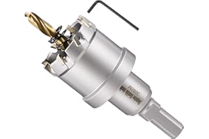 METALLIXITY Hole Saw 36mm (1-7/16"), Heavy Duty Tungsten Carbide with Center Drill Bit Hex Key Spring - Hole Cutters for Hard Metals Stainless Steel Steel Copper Iron Brass Plastic. Silver