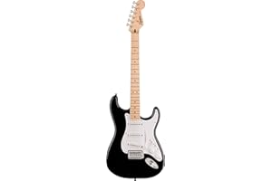 Squier by Fender Sonic Stratocaster, Electric Guitar, klonowa deska palcowa, Pickguard White, czarny, zawiera bezpłatne wirtualne lekcje w Fender Play
