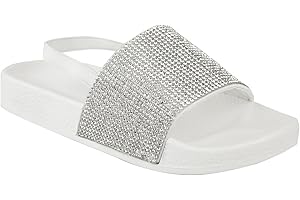 Fashion Thirsty Kids Sliders Girls Flats Diamante Summer Childrens Comfy Holiday Slip On Sandals Flip Flops Sling Back Open Toe Slides Beach Pool Shoes Mules Bath Shower Slippers