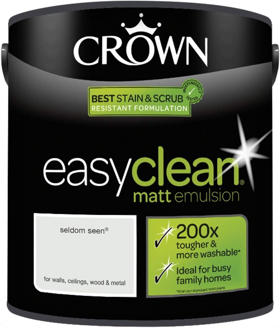 2.5L CROWN Easy Clean MATT Emulsion Multi Surface Paint That can be Used on Walls, Ceilings, Wood and Metal Stain & Scrub Resistant Formula – Seldom SEEN