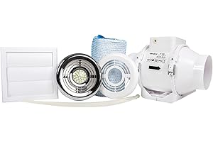 Airflow Aventa 100mm Timer In-Line Extractor Fan Kit with LED Lamp – Includes 6m Flex Duct, Ties, Chrome & White Grilles, External Grille – 2 Speed, Adjustable Timer - 3 Years Warranty