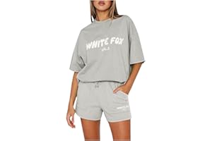 TTNTTR 𝙒𝙝𝙞𝙩𝙚 𝙁𝙤𝙭 Women Tracksuit Sets Short Sleeve T-shirt and Shorts 2 Piece Summer Outfits Y2k Oversized Solid Color Tops Gym Tunic Running Set Street Wear Sets for Teengage Girl