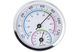 ATYHAO Termometr Wewnętrzny z Miernikiem Wilgotności, Mini Termometr Pokojowy Higrometr 2 w 1 Kompaktowa Konstrukcja Wyczyść Skalę Srebrny Miernik Wilgotności do Szklarni