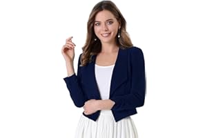 Allegra K Blazer Court Femme pour Bureau & Travail Veste Courte Cintré à Manches Longues avec Revers Cranté Devant Ouvert sans Bouton