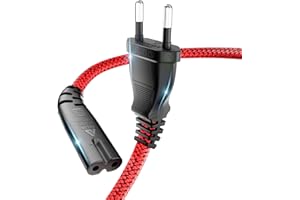 Kabel zasilający 2-biegunowy, RIKSOIN kabel sieciowy 1 m, wtyczka euro (CEE 7/16 na C7), plecionka nylonowa, uniwersalny kabel małych urządzeń z VDE do TV, PS3/PS4/PS5, One S/X, zasilacz do laptopa,