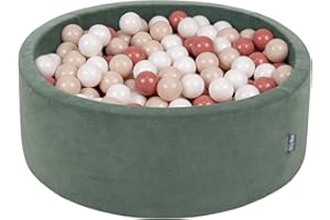 KiddyMoon Velours Piscine À Balles 90X30cm/200 Balles ∅7Cm pour Bébé Rond Fabriqué en EU, Vert Forêt: Beige Pastel/Saumon/Blanc