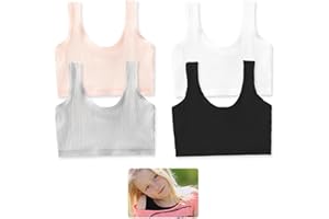 kuryt Girls Sports Bra 4PCS Kids Bra Teens Girls Bra Crop Tops Age 11-12 Soft Comfortable Cotton Material Suitable for First Bra for Girls 11-12 Training School Essentials