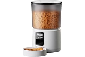 BEMOONY Comedero Gato Automatico, 5L Dispensador Comida Gatos con Temporizador Programable, 1-6 Comidas al DíA, Comedero Automatico Gato con Presione la Tapa y FuncióN de GrabacióN de 10s(Blanco)