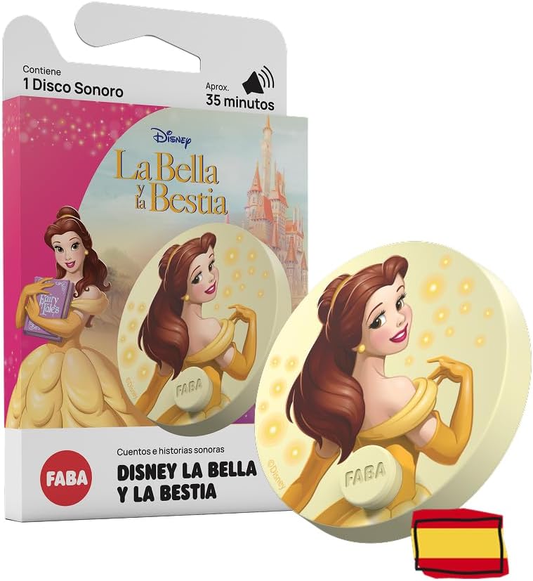 FABA Disco Sonoro Disney - La Bella y la Bestia - Historias sonoras para niños 5-10 años, Reproducción con el Cuentacuentos y FABA+, Juguete Educativo, versión en español