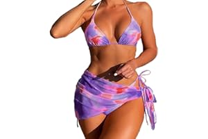 BSLVWG Mujeres Vestido de Bikini de 3 Piezas Halter Bikini Top Sexy Bikini Triangular Parte Inferior bañador de Playa bañador bañador