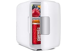 Sinbide Mini Frigo de Chambre 4L, AC/DC Brancher, Pour Voiture 12V 240V pour Camping, Petit Skincare Réfrigérateur Comestique Silencieux, Glacière Portable de Beauté, Garder Froid, 6 Canettes (Blanc)