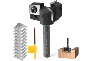 Trvoxviq Fraise à plan, tige 8 mm, 3 flûtes, avec 10 lames interchangeables en carbure (12 x 12 x 1,5 mm) pour bois de 39 mm de diamètre, fraise professionnelle pour défonceuse et machines CNC