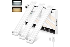 LOUBOUT Led Cuisine Sous Meuble 30 CM, 72 LED 3 pièces Reglette Led Cuisine, Rechargeable & Dimmable Led Detecteur de Mouvement Interieur, 2 Couleurs Temps Lampe de Placard Veilleuse pour Armoire,Escalier