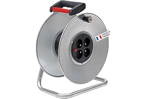 Brennenstuhl Enrouleur de câble Silver avec 4 prises, livré sans câble, Fabrication Française 1207301 Diam. 29 cm Gris