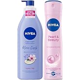 NIVEA Değerli Yağlar İ&ccedil;eren V&uuml;cut Losyonu Kiraz &Ccedil;i&ccedil;eği & Jojoba Yağı, 400 ml + NIVEA Kadın Sprey Deodorant Pearl&Beauty 150 m