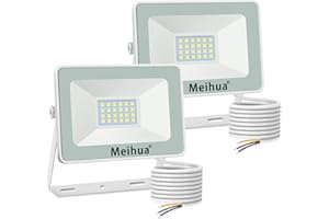 MEIHUA Lot de 2 spots LED d'extérieur 15 W super lumineux IP66 Blanc froid 6500 K Résistant pour jardin, portail, parking, balcon