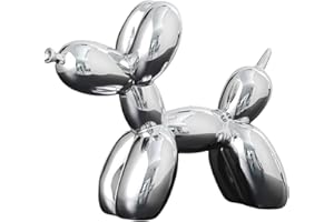 YOYUMI Scultura Cane Palloncino Statue - Decorazione in Resina con Superficie Brillante, Decorare il Soggiorno Camera da Letto Vetrina e Ufficio, Argento 18 * 20 * 9cm