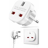 Kyrotech İngiltere&rsquo;den AB&rsquo;ye Seyahat Adapt&ouml;r&uuml;, UK G Tip 3 Pin&rsquo;den Avrupa E/F Tipi 2 Pin Priz D&ouml;n&uuml;şt&uuml;r&uuml;c&uuml;, G&uuml;venlik Kilitli, 2
