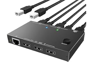 Commutateur KVM HDMI 2 ports 4K@60Hz, ESKEVE KVM Switch 2 PC 1 moniteurs Support 100M Ethernet, HDCP2.2, HDMI2.0. Commutateurs KVM avec 4 ports USB 2.0 pour clavier, souris, disque U et imprimante