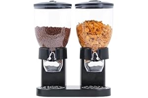 OHMG Doppio Dispenser di cereali,Distributori di cereali Duo,Distributore di cereali,Cornflakes Dispenser,Senza BPA, Cornflakes Dispenser per frutta secca (Nero)