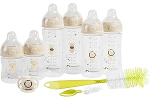 Bebeconfort Physio Air Starter Set, Set Regalo Neonato, 0+ Mesi, Set 6 Biberon Varie Misure, Ciuccio e Scovolino per Biberon, Tettarelle Anti-Colica in Silicone con Vari Flussi, Confezione Risparmio