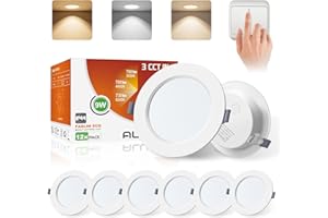 ALUSSO Spot LED Encastrable,Spot salle de bain IP44,Spot Led Extra Plat 25.5MM,9W 780Lumen spot led dimmable 3000K 4000K 6500K Blanc,Découper 115-135MM,Pour Cuisine Salon Couloir Lot de 6