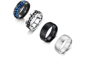 VELESAY 4Pcs Acier Inoxydable Bague pour Hommes Femmes Vintage Rock Gothique Bague Chaine Argent Bague Homme Noir Punk Bague