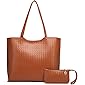 Handtasche Damen Schwarz Shopper PU Leder Schultertasche Casual Damen Groß Handtaschen Umhängetasche Elegant Tasche 2pcs…