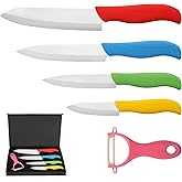 BelleStyle Keramikmesser Set, Professionelle Kochmesser Sets mit Mehrfarbig Ergonomischer Griff für Fleisch, Brot, Obst & Gem