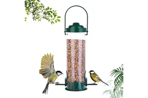 Udbrud Colonna di mangime, mangiatoia per uccelli con 2 supporti per mangimi, colonna di mangime trasparente, per uccelli, in plastica, per uccelli e giardino