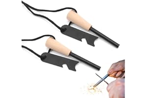 Beowanzk Lot de 2 Pierre a Feu,Allume Feu Kit Naturel,Bushcraft Materiel Survie,Firesteel Silex Briquet Allumettes pour Camping,Randonnée,20,000 Gerbes D'étincelles