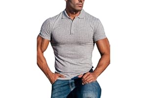 Lehmanlin Polo da Uomo Manica Lunga/Corta Slim Fit Cotone T-Shirt Elastico Muscle Sport Golf Tops