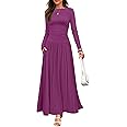 ZESICA Women's Long Sleeve Maxi Dress 2024 Fall Crewneck Knit Casual Slim Swing Pleated Dresses with Pockets