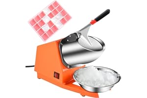 TOSUCS Tritaghiaccio Elettrico 300W,Tritaghiaccio a Doppia Lama,Tritaghiaccio Elettrico Professionale con Ciotola in Acciaio Inossidabile,Acciaio Inossidabile,per Bar e Ristoranti(Arancia)