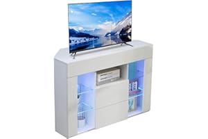 Dripex Corner TV Unit Entire Front High Gloss TV Stand Cabinet Cupboard Storage Furniture for Home Living Room Bedroom 100CM with RGB Lights for 32 40 45 50 inch TV - White