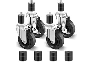 Nefish 4 Inch Prep Table Casters Wheels, Heavy Duty Casters 1200 LBS, Expanding Stem Caster Set of 4 Fit Both 1-1/2" and 1-5/8" Leg Tube Adapters for Stainless Steel Worktable, Kitchen Prep Tables