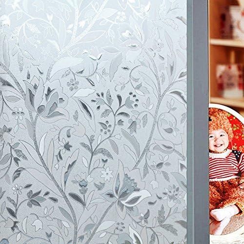 Zanbringe 17.7x78.7 Inches(45x200CM) Non-Adhesive Tulip Static Cling Privacy Window Film