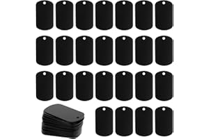 AYSATOGC 25 Stück Schwarz Hundemarken, Stanzrohlinge Aluminium Set Hunde Dog Tag Blank Schlüsselanhänger Rohlinge Schmuck Haustiermarken Rohling Blanko Schildform für Halsketten