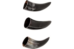 Lord of Battles Medieval Viking Drinking Horns Set of 3 Pieces Genuine Ox Horn Norseman Beer Drinking Vessel Horn for Ale Mead for Men and Women (Plain, 80-100 ML)
