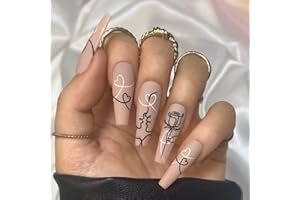 Luvadeyo 24 Pcs Press on Nails Medium Length, Fake Nails Almond Glue on Nails, Stiletto False Nails with Glue, Acrylic Nails for Women and Girls