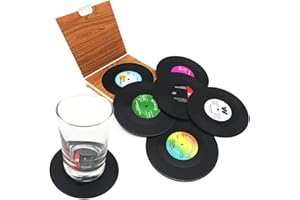 DIFLY 6 PCS Retro CD Record Vinyl Coasters Cup Mat for Coffee Drink Tableware Non-Slip Coasters