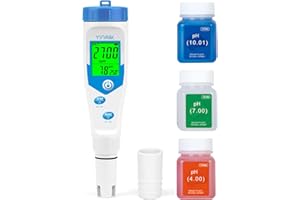 YINMIK Testeur pH Sel de Piscine, Testeur de Salinité Piscine avec Solution d'étalonnage, Salinomètre 5 en 1, Testeur de Temp pH et de Sel EC TDS Afficher Simultanément pour Aquarium, Spa, Hydroponie