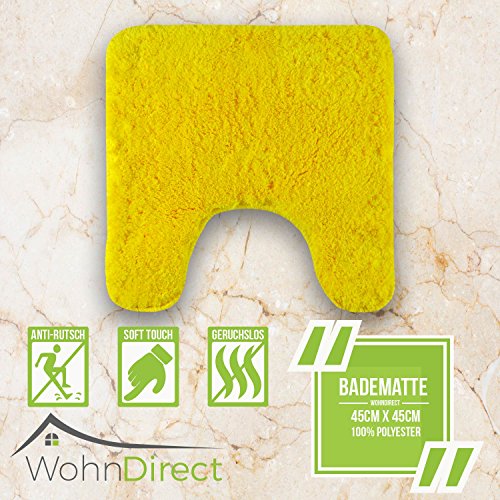 Designer Badematten 3er SPAR-SET | 3 x Flauschige Badvorleger 45 x 45 cm + 50 x 80 cm + 60 x 100 cm | Rutschfest & Waschbar | Geeignet für Fußbodenheizung & Badezimmer | Gelb | – MIT WC-AUSSCHNITT - 6