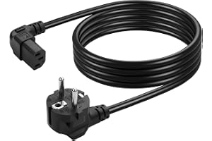 CERRXIAN 5 fot CEE 7/7 till IEC320 C13 europeisk Schuko-strömkabel, 3-stift 18 AWG 10 A/250 V rätvinklig Schuko-kontakt till 90 grader UP IEC 320 C13-kabel, standard AC strömkabel för datorskärm (UP)